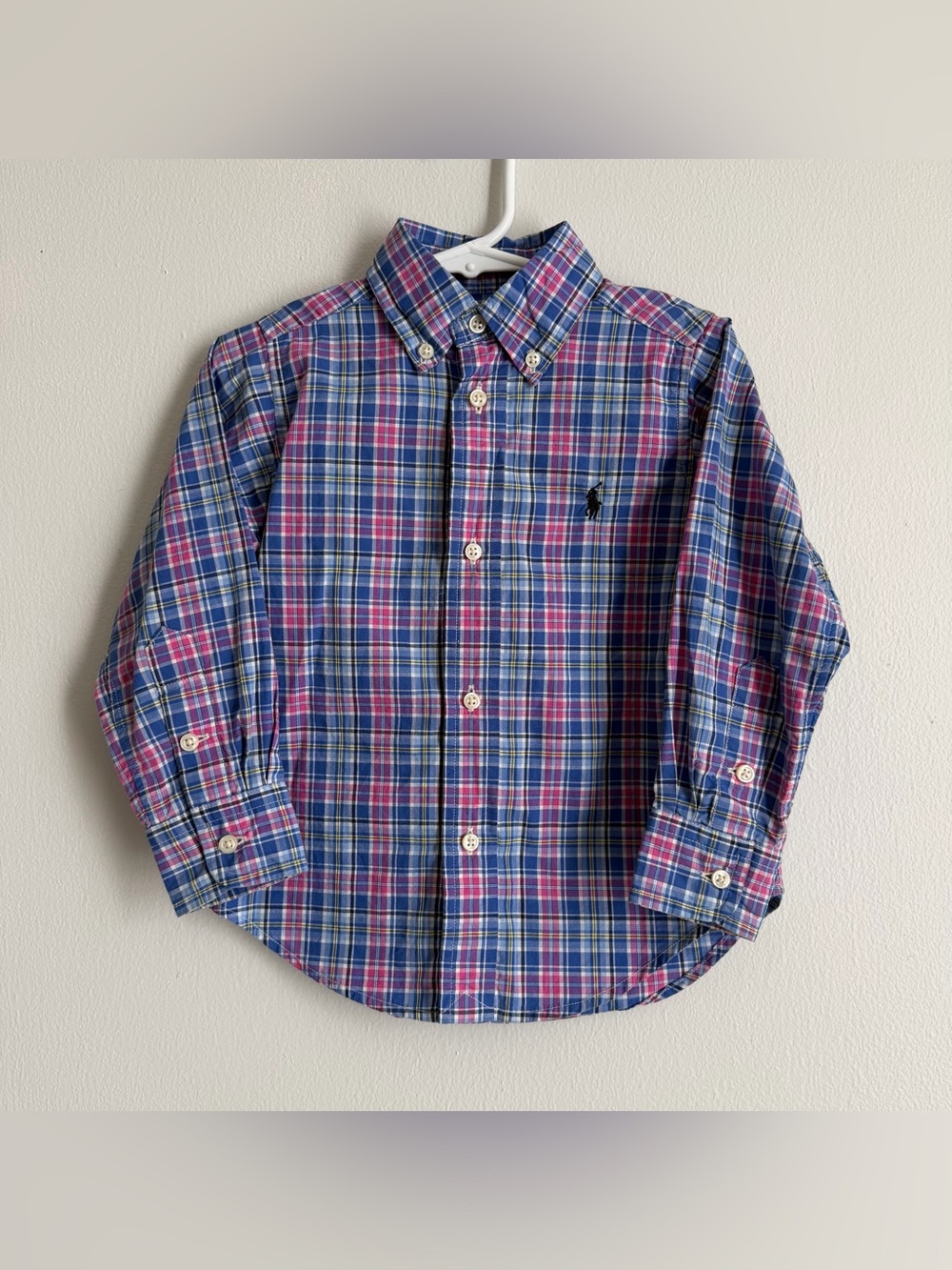 Ralph Lauren Kids Button-Down Plaid Shirt in Blue & Pink
